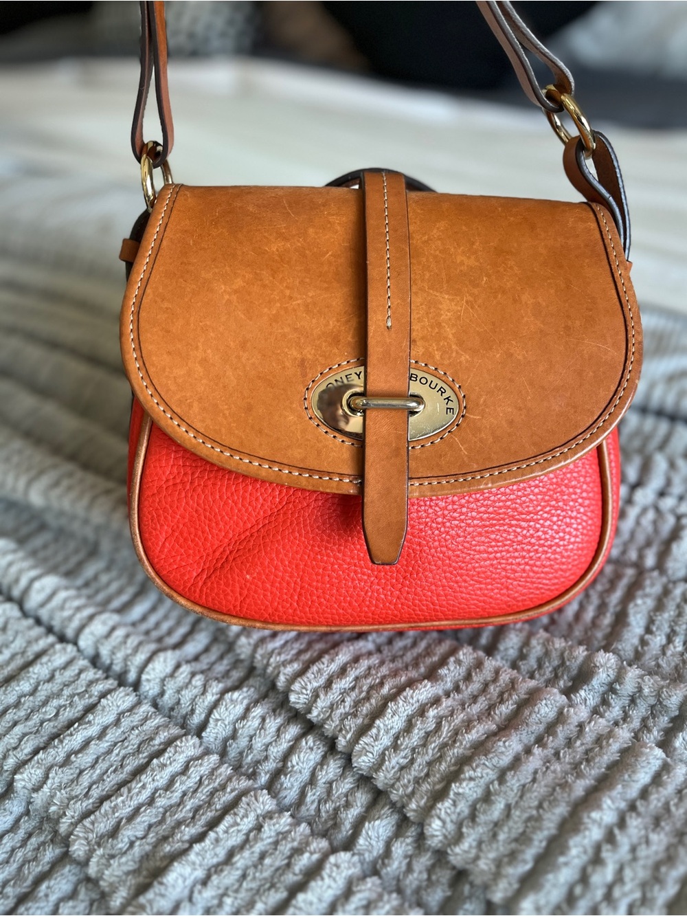 Dooney & Bourke Brown and Orange Leather Saddle Crossbody